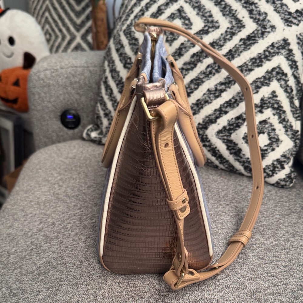 Brahmin Gray and Tan Croc-Embossed Satchel - Picture 13 of 14